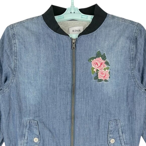 Hudson Youth's Lightweight Denim Chambray Jacket, Rose Embroidery Junior Size XS - Picture 3 of 10